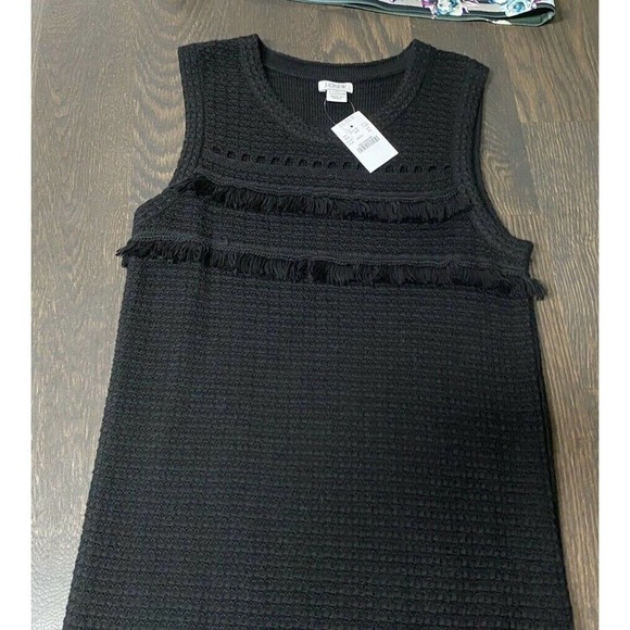 NWT~ J.‎ Crew Sleeveless Fringed Sweater Dress Black~XS - Picture 3 of 7